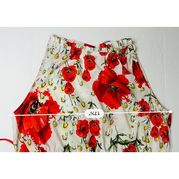 Lulu's Adjustable White Halter Blouse Poppy Floral MEDIUM‎ Cottagecore Feminine - Picture 3 of 12